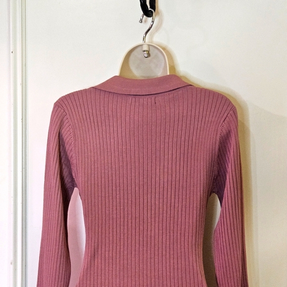 LOVE TREE Pink Mauve Ribbed, Collared Long Sleeve Dress, Size Large - Picture 12 of 16